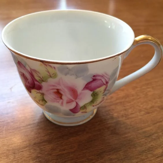 Small pink roses demitasse occupied Japan cup with no saucer