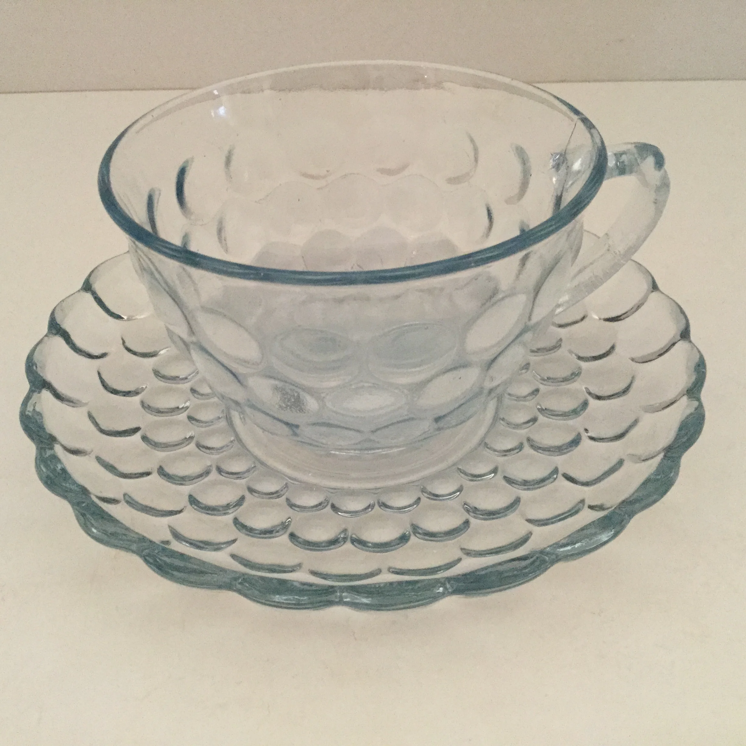 Anchor Hocking Blue Bubble cup and saucer