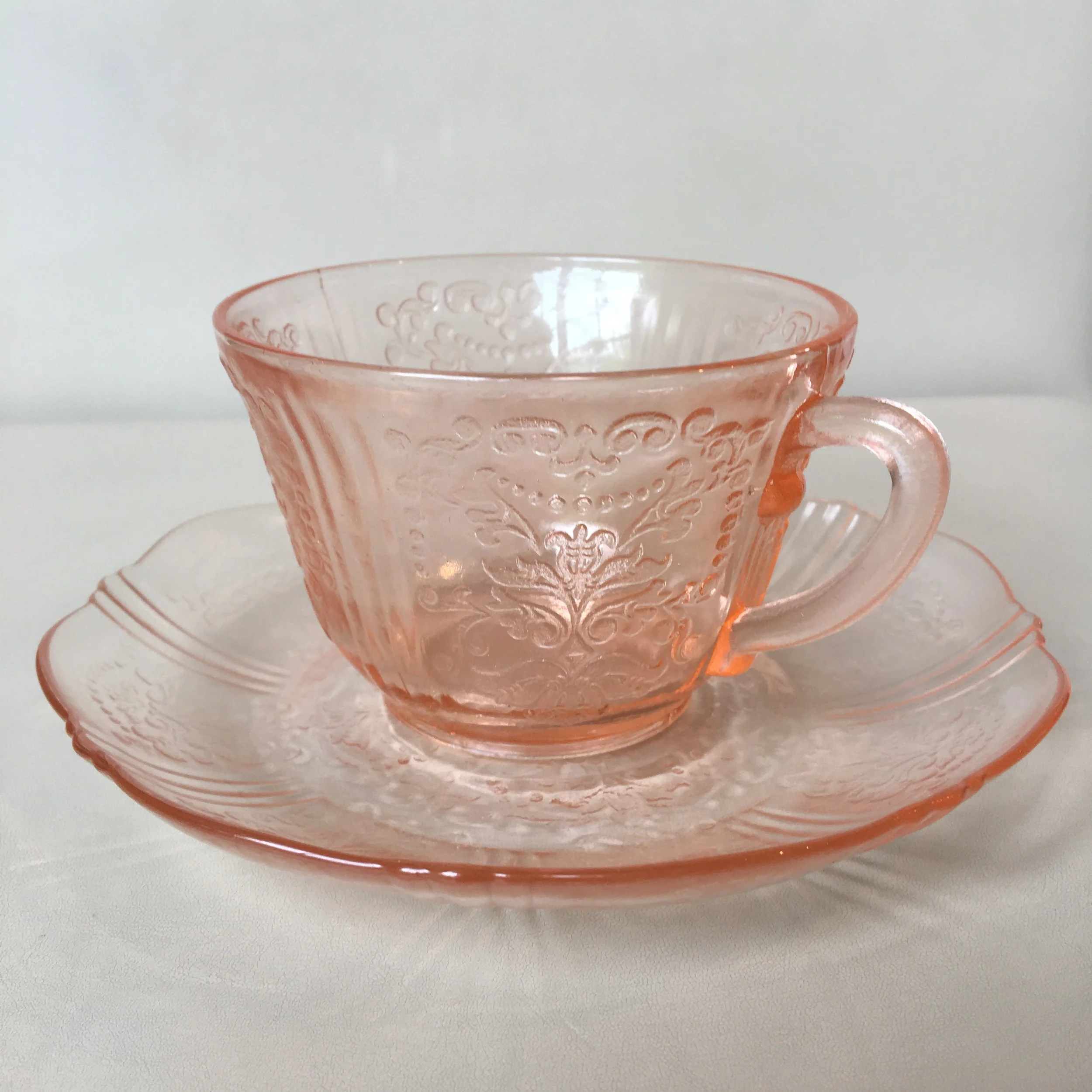 Depression glass American Sweetheart cup and saucer