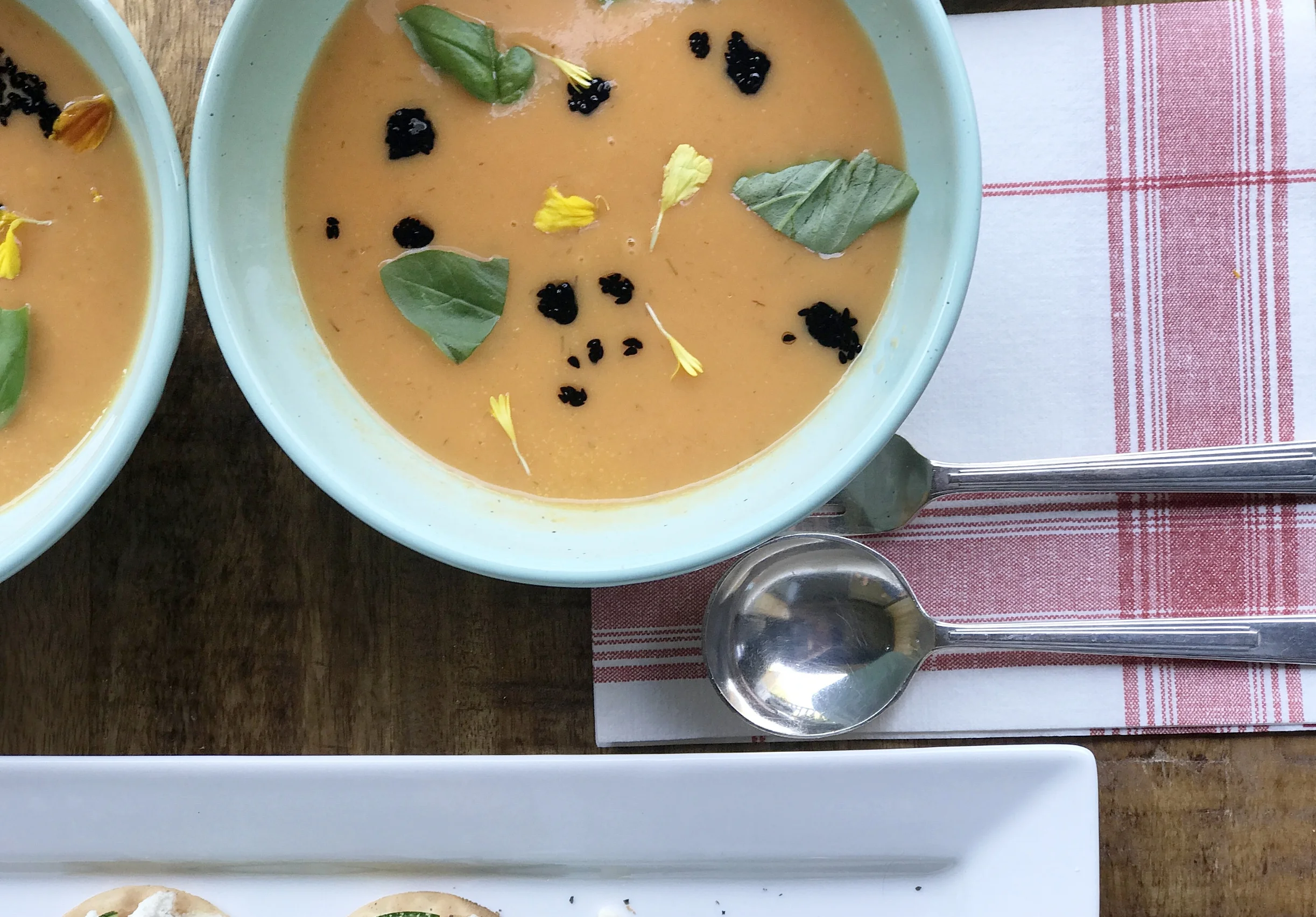 Cream of sweet potatoes topped with Kalonji 'Caviar'