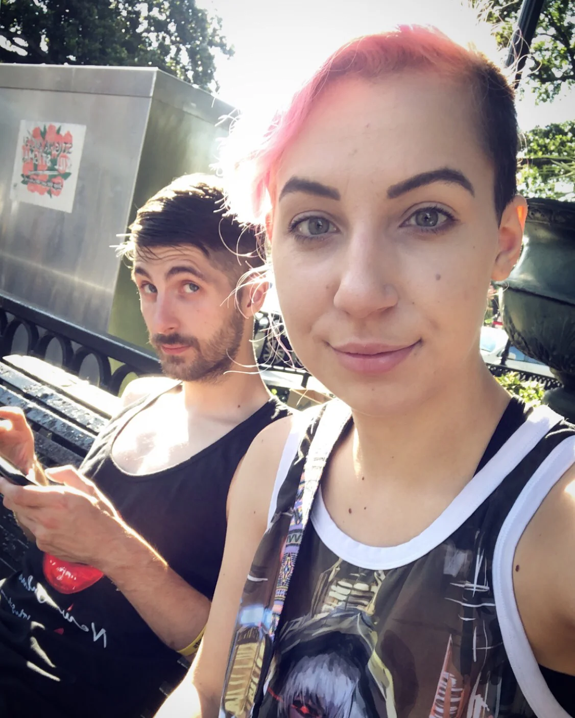 Nathan (@traptinreality) and I taking a break from walking around and taking pictures.