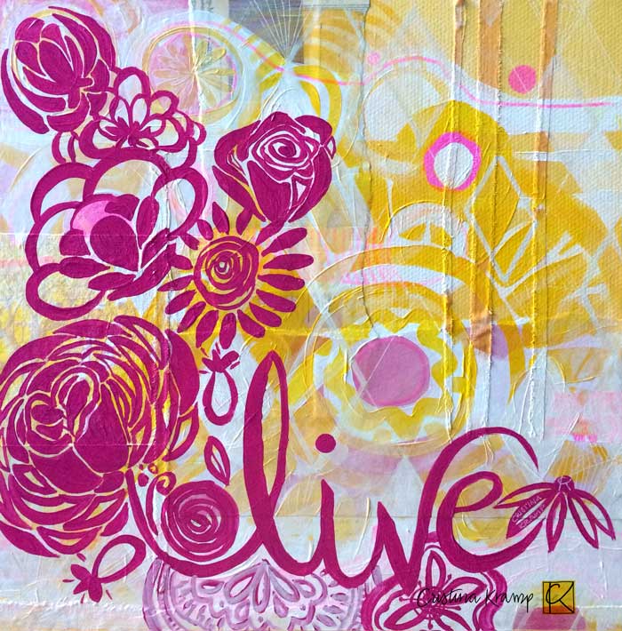 mixed media and collage 2 color wall art 12x12in