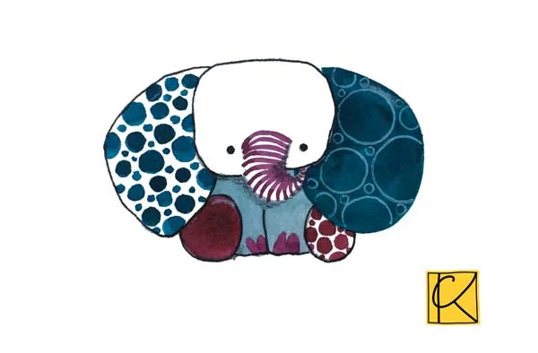 3 x 4 inch watercolor, a bubbly elephant