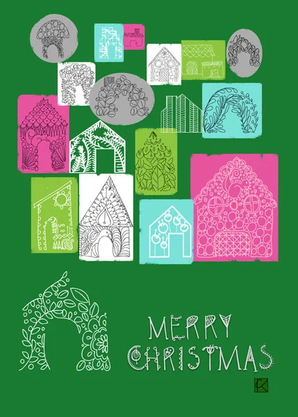 5x5 holiday card, digital illustration