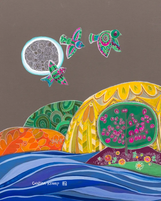 Eclipse 10 1/2 X 13 1/2” gouache & ink on paper, 18 ¼ X 22 ¼” framed. Available after August.