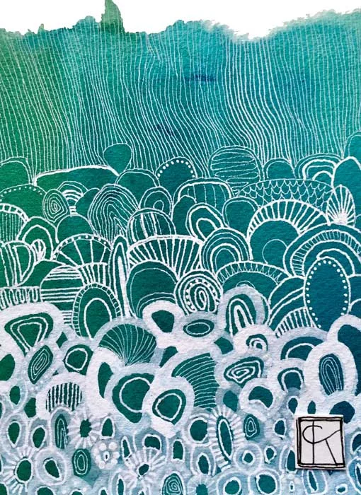 4x5.5 in watercolor and ink on paper, an organic pattern