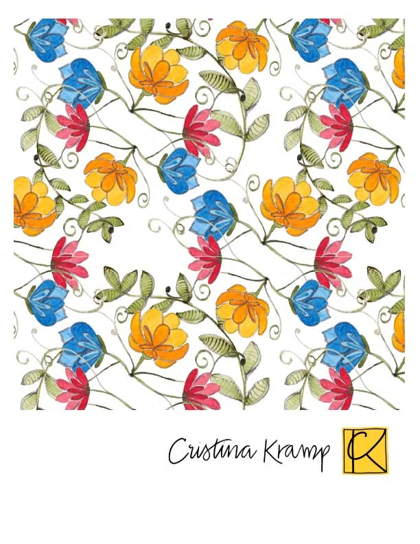 Yellow, blue, and red flowers