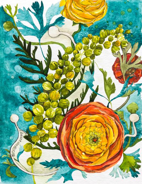 Ranunculus &amp; life, watercolor on paper