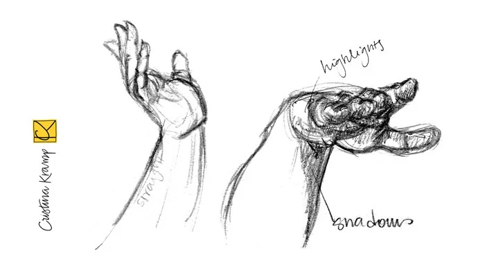pencil and ink hand studies