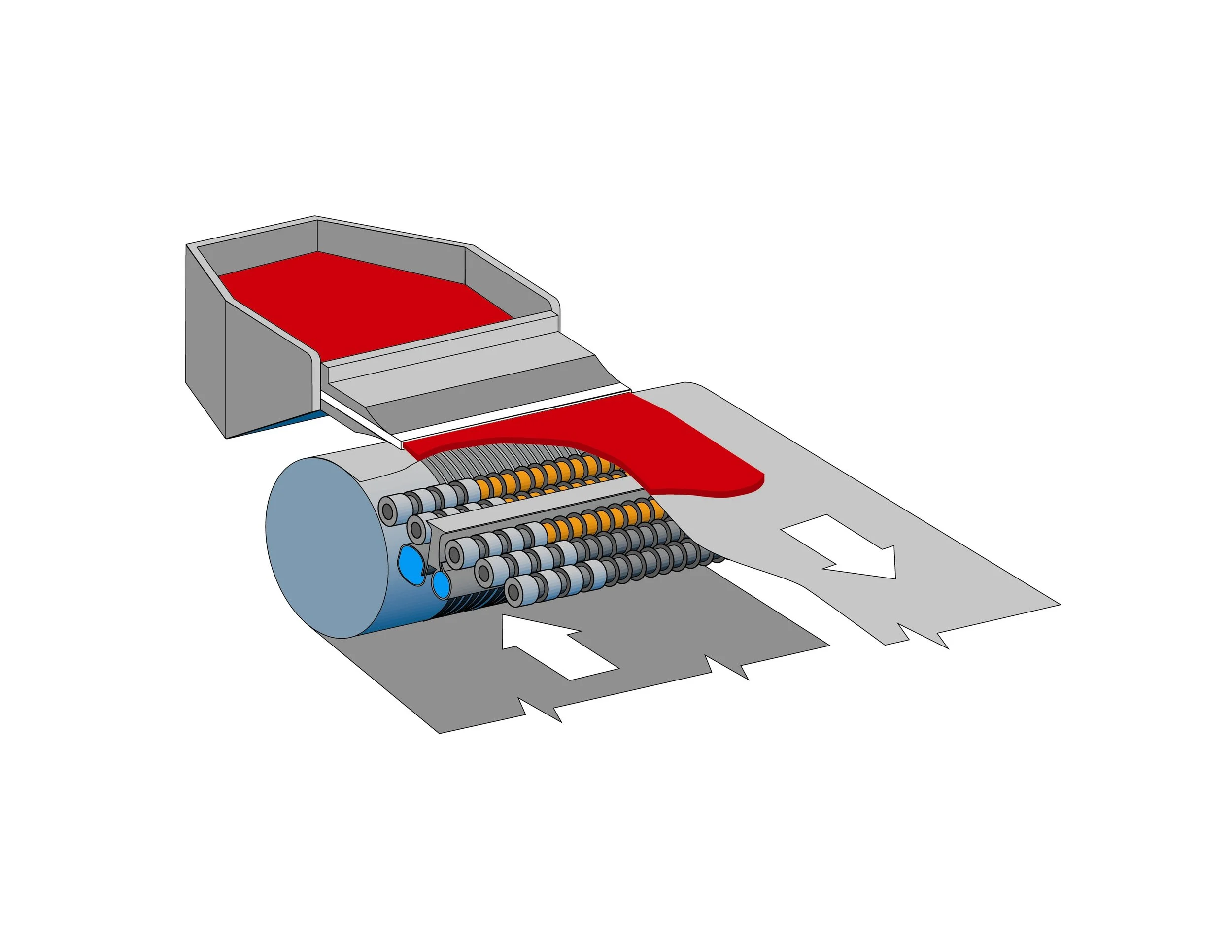 Bottom belt cut-away to show magnetic back-up rolls