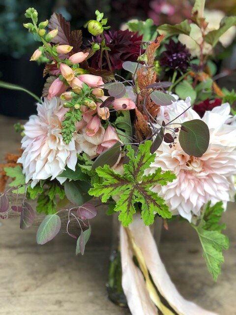 cafe au lait bridal bouquet featuring silk ribbon