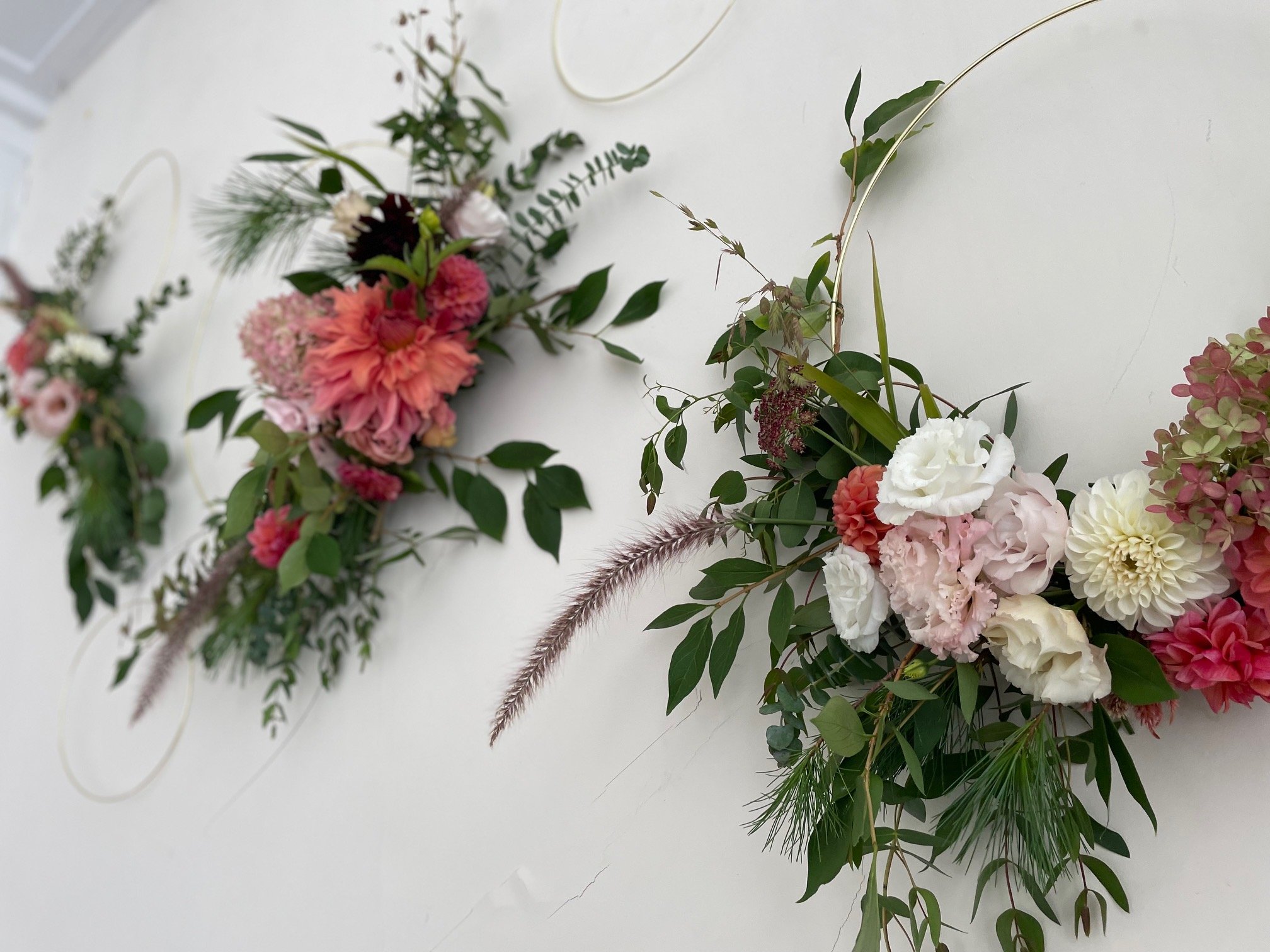 floral hoops on wall at Robinhood Free Meetinghouse