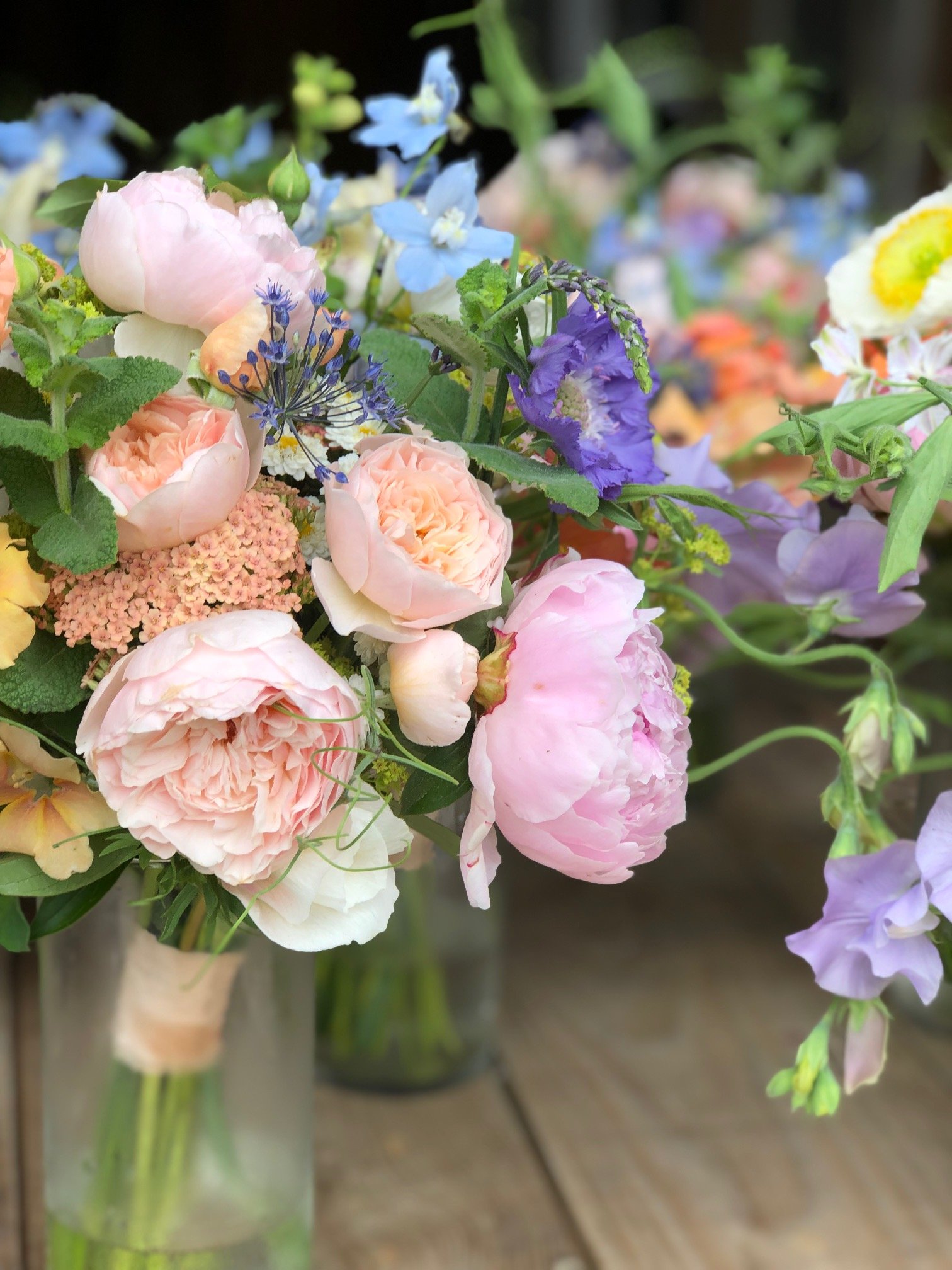 attendant's bouquet featuring local garden roses and peonies