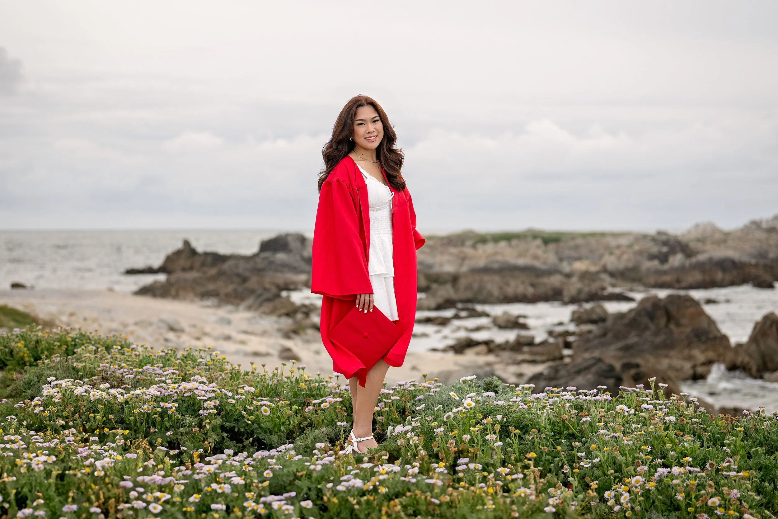 North Salinas High School Senior in Cap and Gown at the Beach