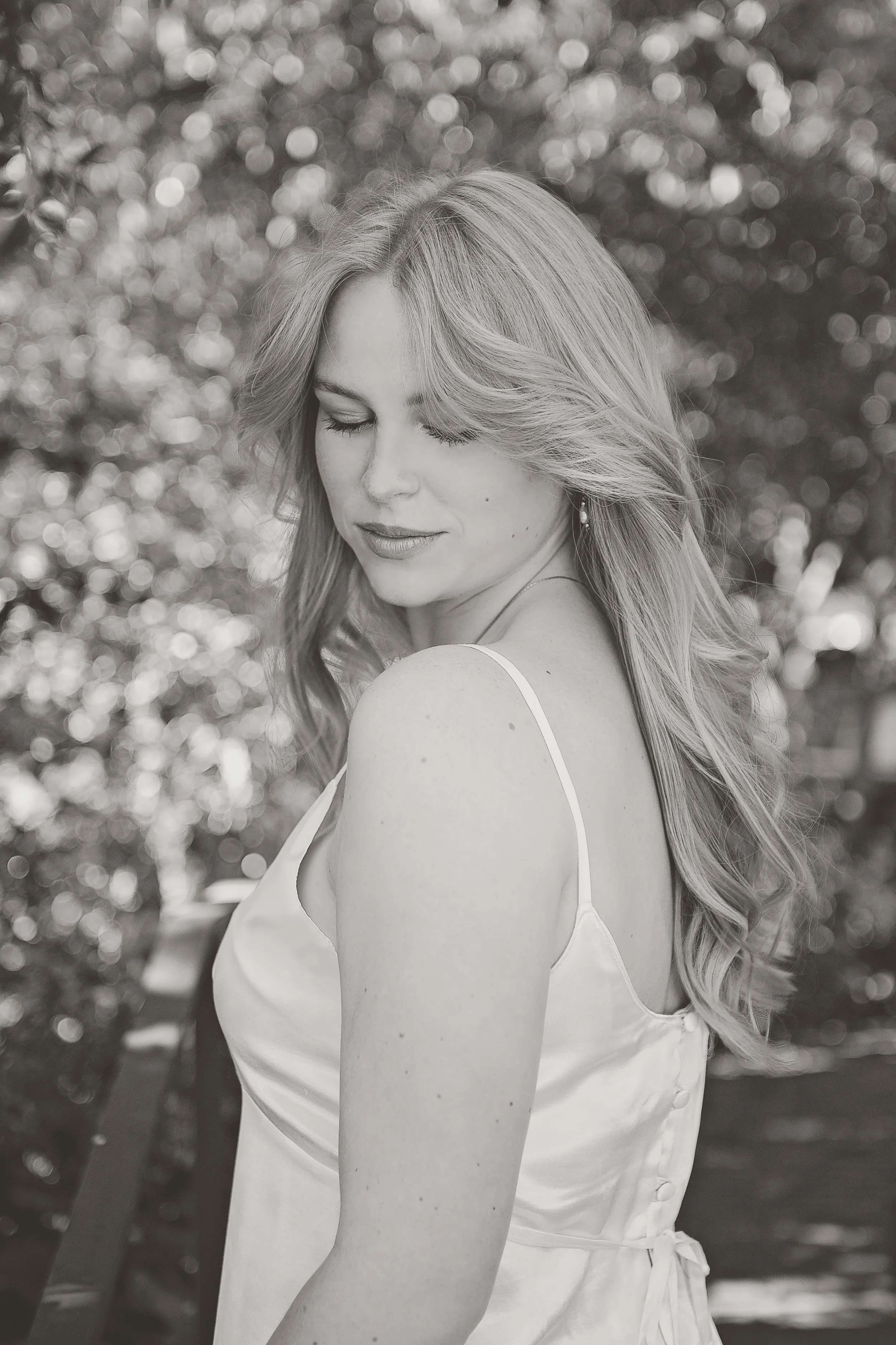 Black-and-white close-up from Camden’s Carmel-by-the-Sea senior portrait session