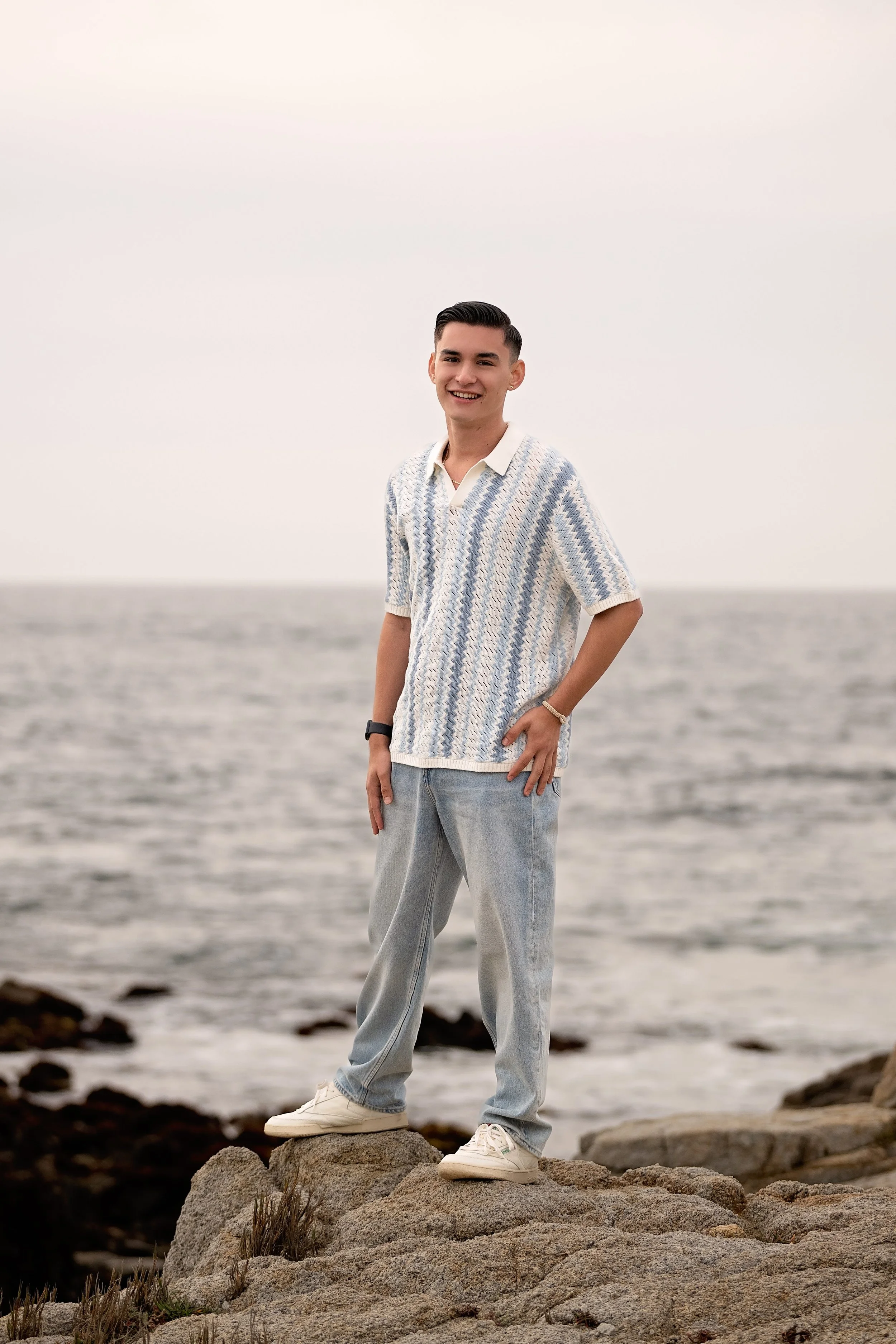 Pacific Grove beach senior portraits at sunset