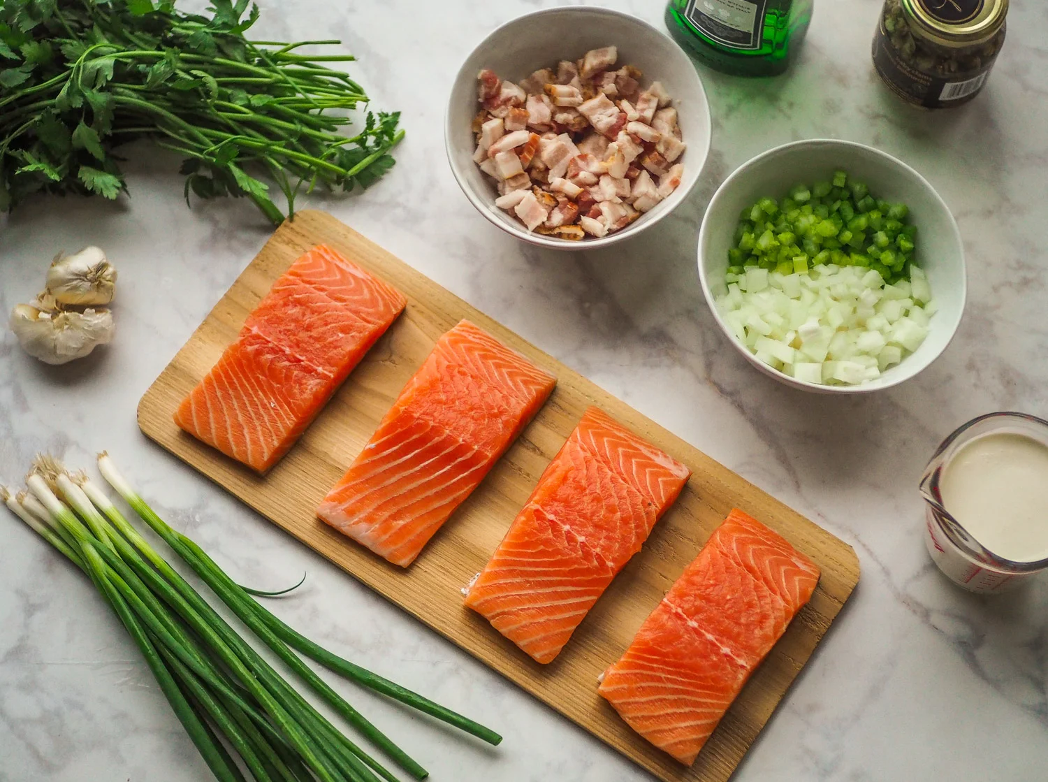 Pan-Rushed Salmon w/ Clam Chowder