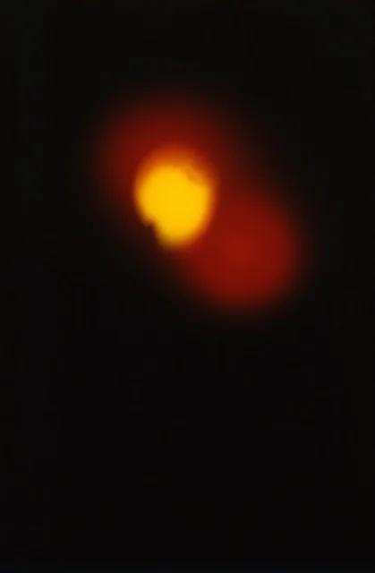 Walking firefly light, direct exposure on e6 sheet film, no lens