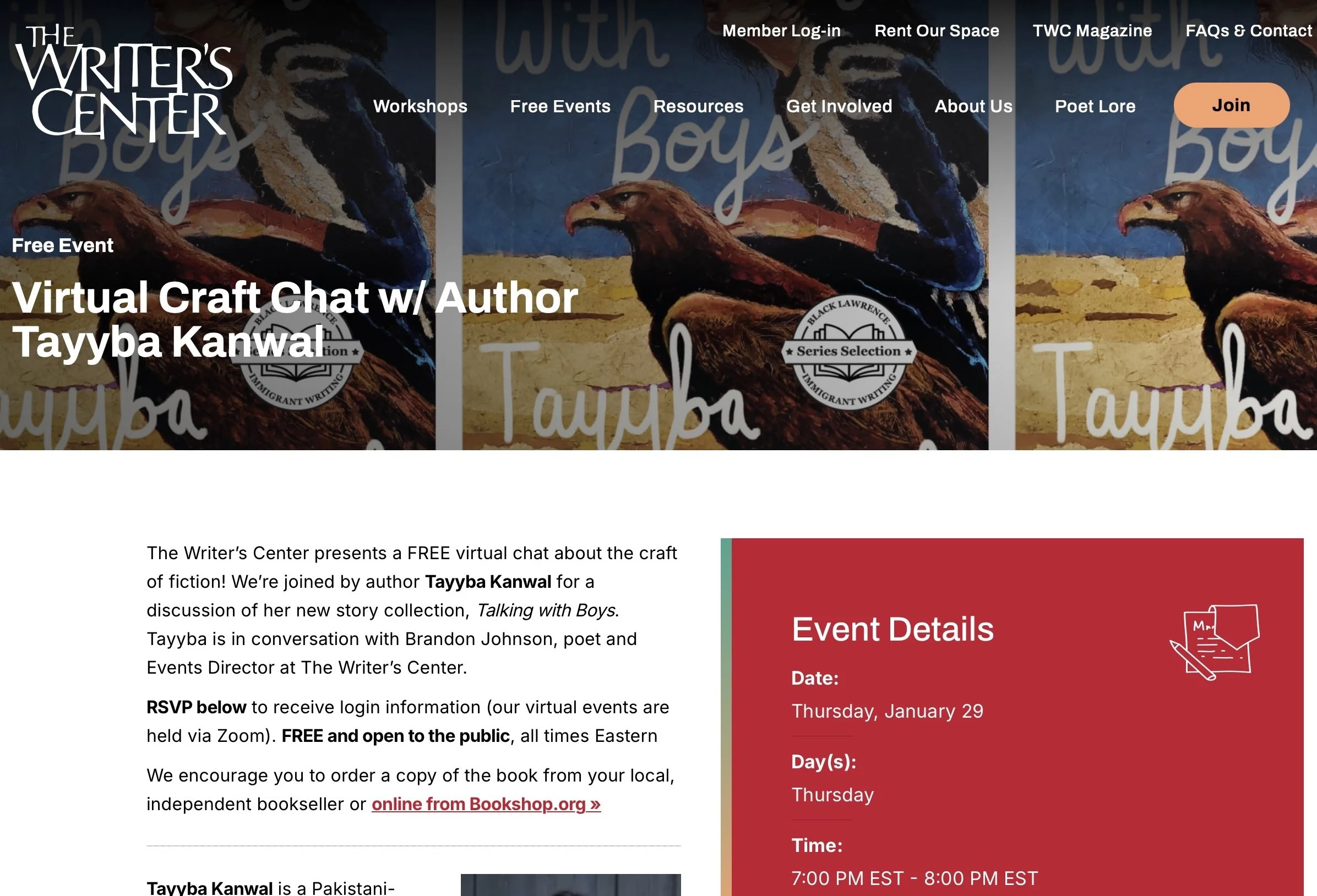 Virtual Craft Chat: The Writers Center (Please Note: Eastern Time)