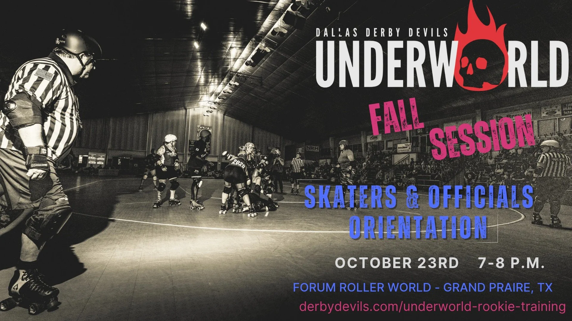 TODAY's the DAY!! Join the Dallas Derby Devils Underworld – Fall Session of 2025. Last session of the year!!
Have you ever wanted to try roller derby? Now’s your chance. Underworld is our beginner-friendly training program designed to he