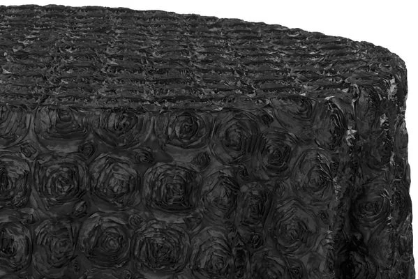 Round Satin Tablecloth - Black Rosette