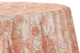 Round Satin Tablecloth - Sequined Blush Pink