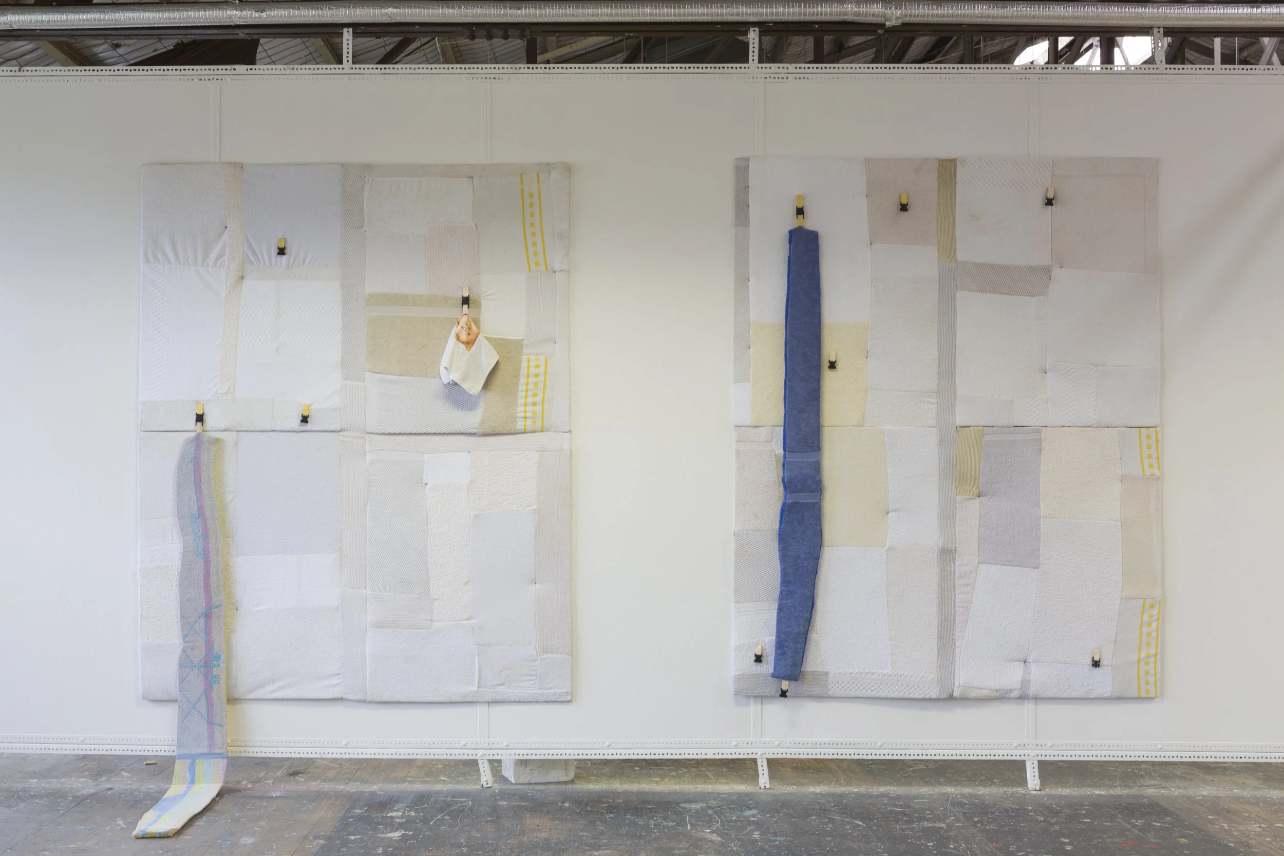 Cover Up Safe Paving Towel, quick release buckles, cotton on corflute. VCA Graduate Exhibition, 2016 Photo courtesy of Lauren Dunn