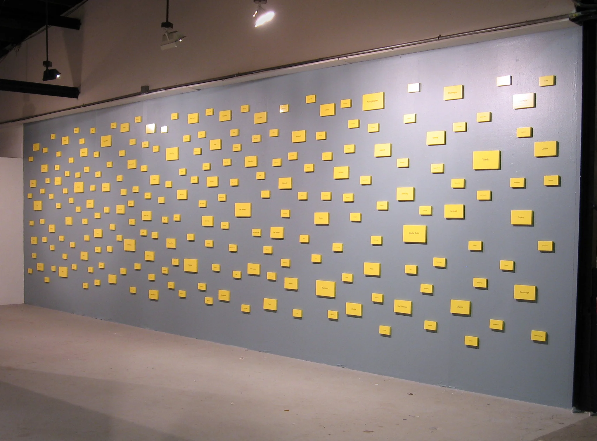 "All the Towns in Which I've Slept" acrylic and vinyl on panel 10'x30' 2007