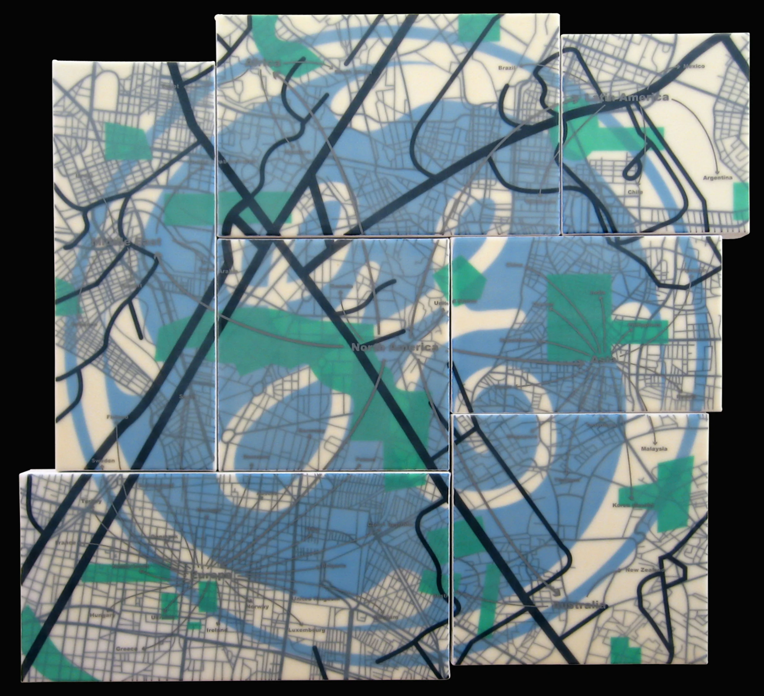 "General Electric" acrylic, screen print and glue on canvas 30"x34" 2005
