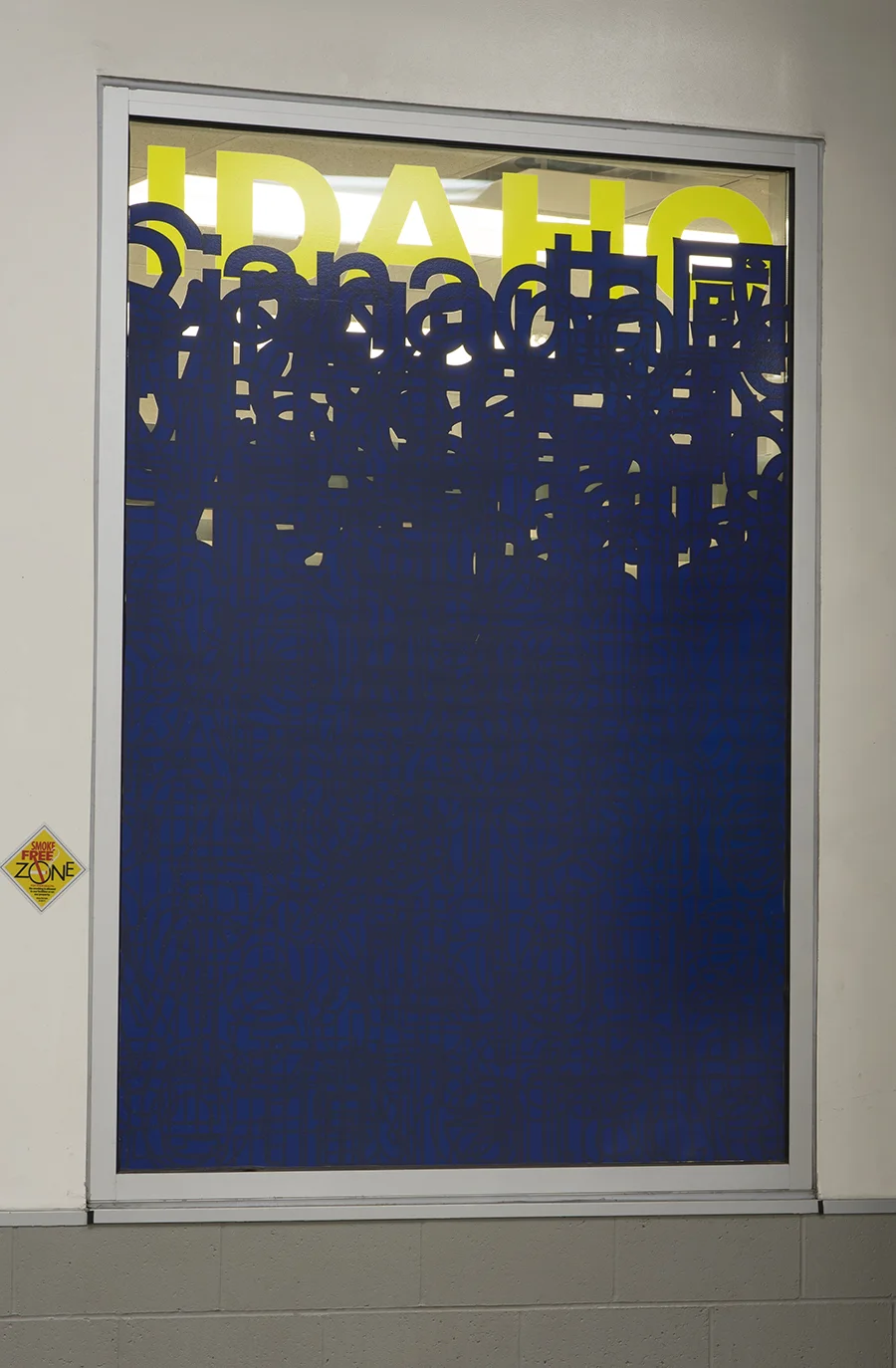 "The Commute: Idaho: Imports & Exports" vinyl on windows, Valley Regional Transit Station, Boise, Idaho, 2018