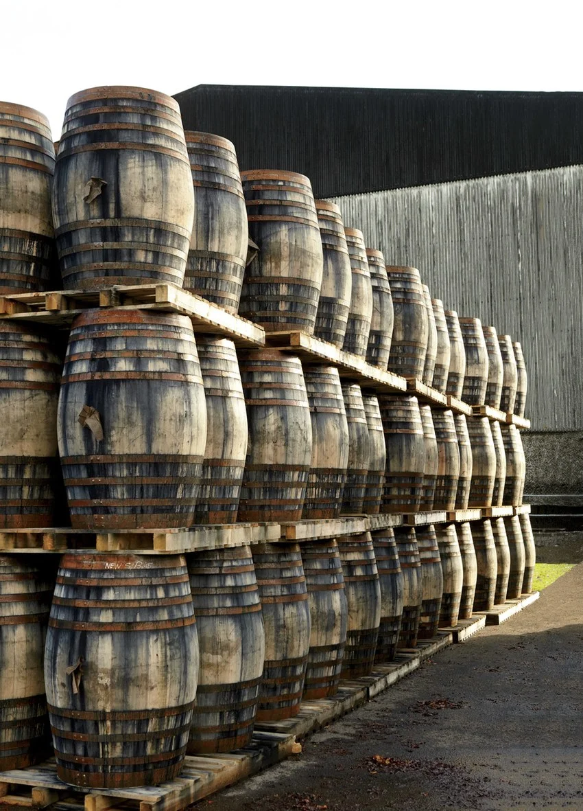 Casks in the aging room at the Balvenie distillery.
