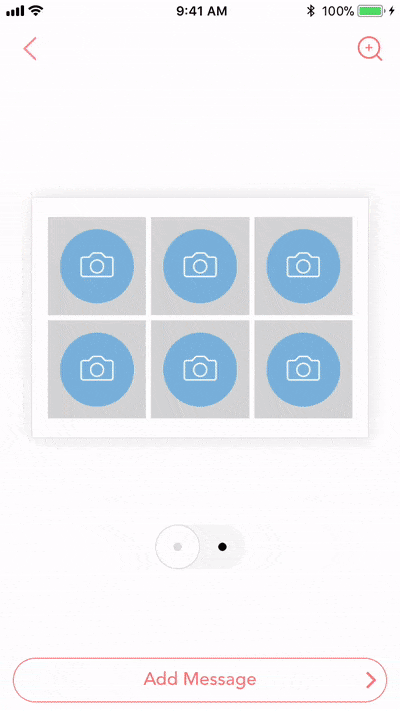 Final iteration : Customers can choose photos from the main photo picker or go into the Albums view to select photos from different albums. The photo shelf holds the selected photos as they go from album to album, and they can deselect photos by first tapping the Deselect button.