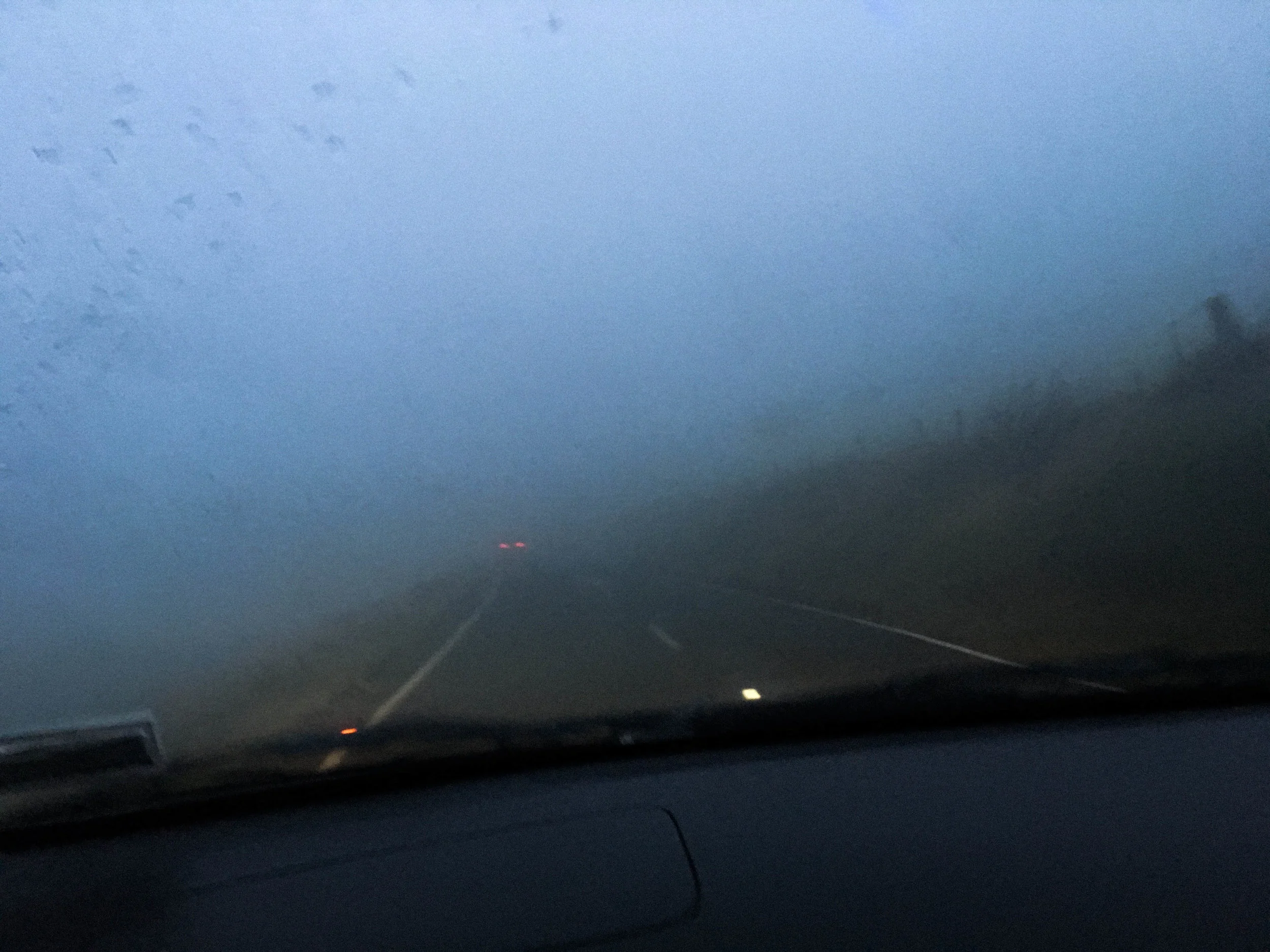 The sort of weather that might get your spirits down... So you sit in the car and laugh all the way there to (try) and stay positive.