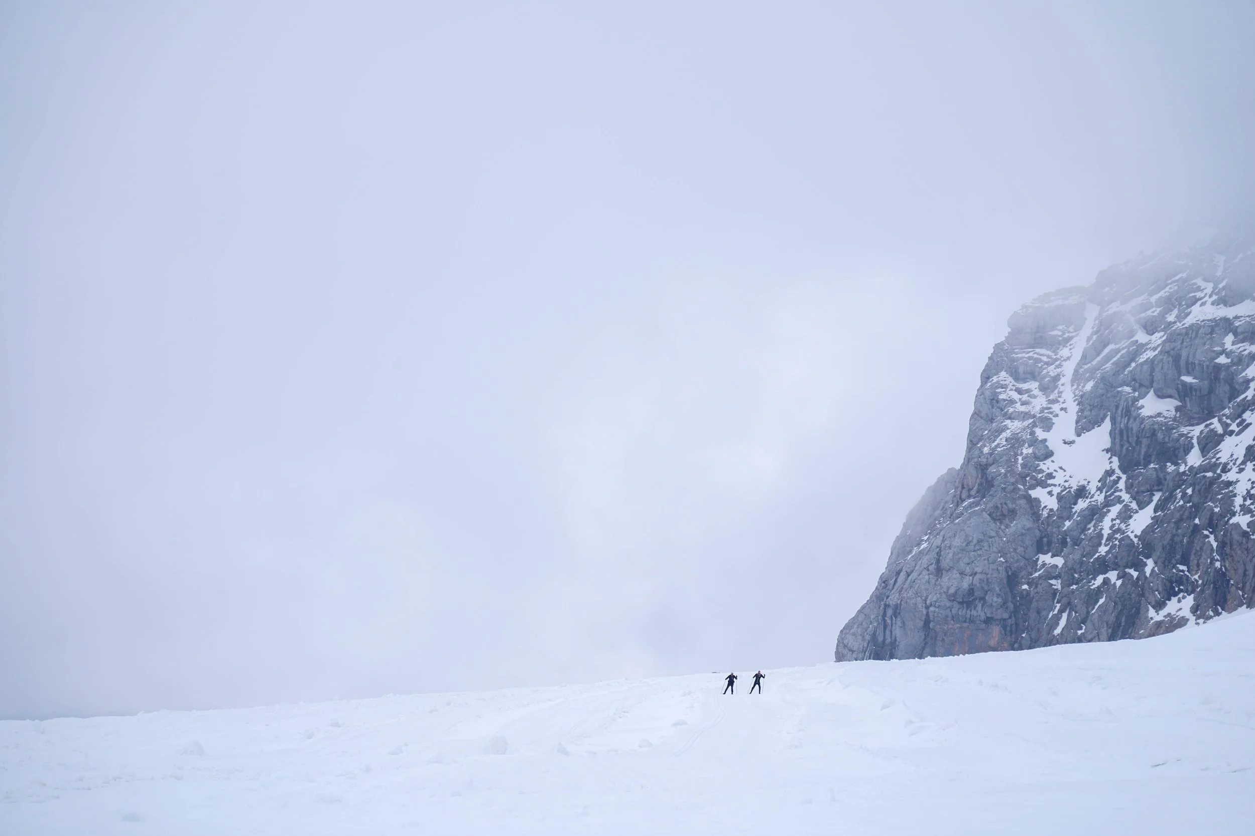 Exploring the Dachstein Glacier with expansive snow-covered alpine scenery