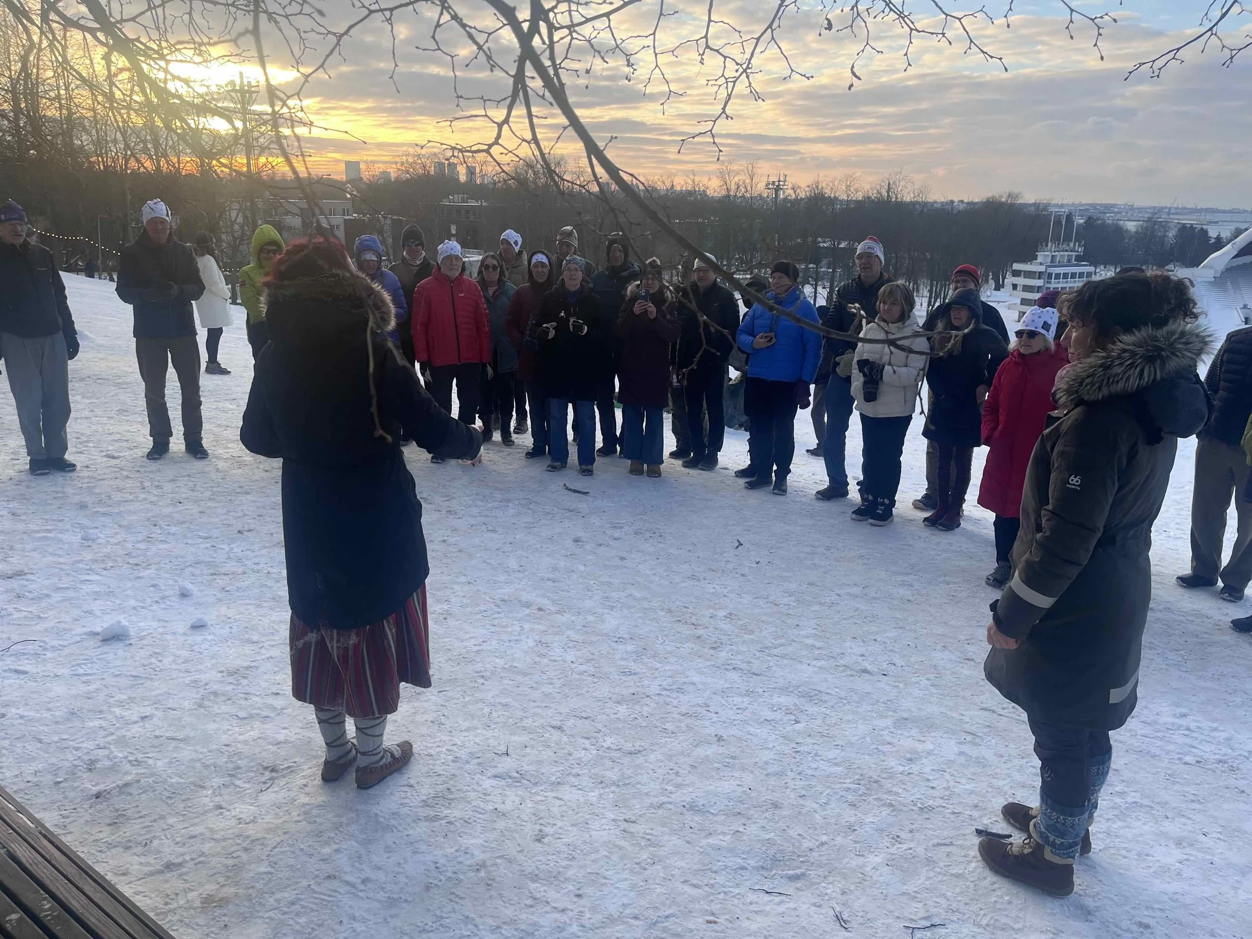 Lumi Experiences group exploring the historic Song Festival grounds in Tallinn, a landmark site for Estonian cultural and musical heritage.