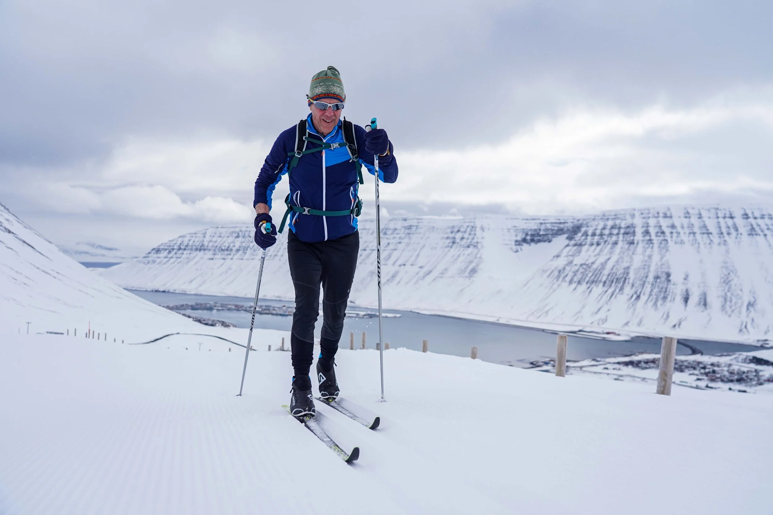 Skiing in snowy Iceland's landscape