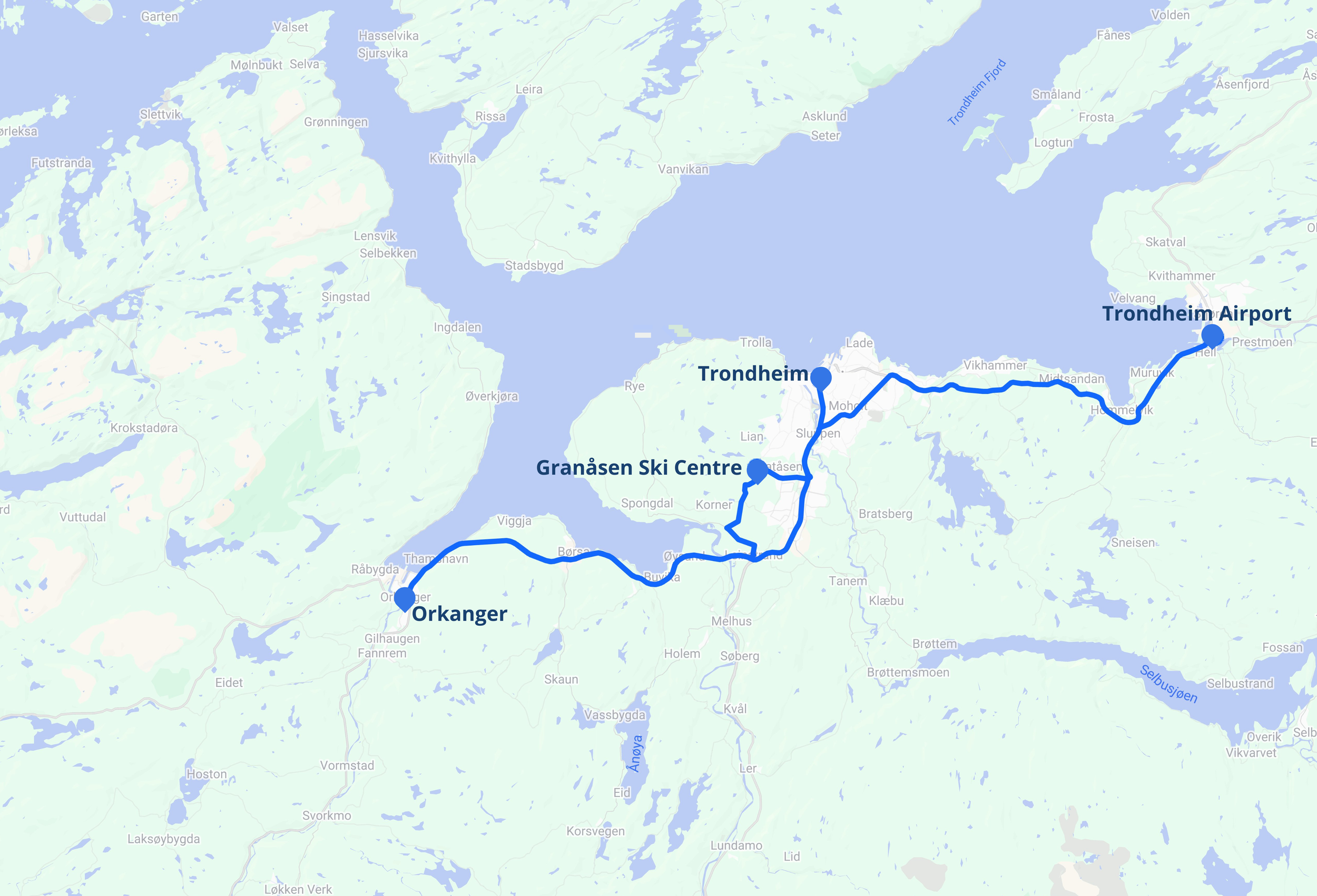 Ground transportation during the trip, starting and finishing in Trondheim
