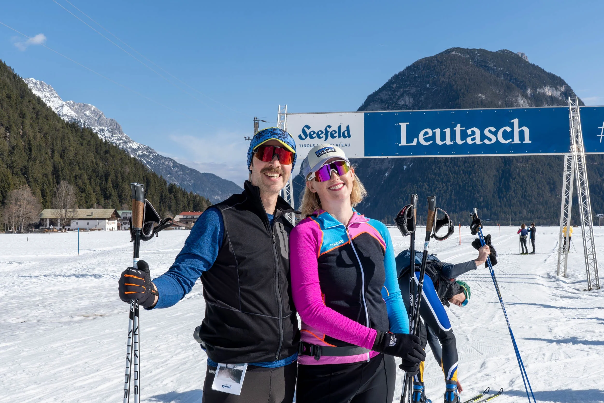 Happy cross country skiers in Leutasch