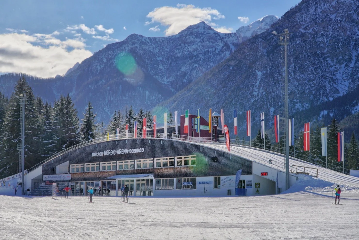 Cross-country skiing on groomed trails in Toblach, Italy