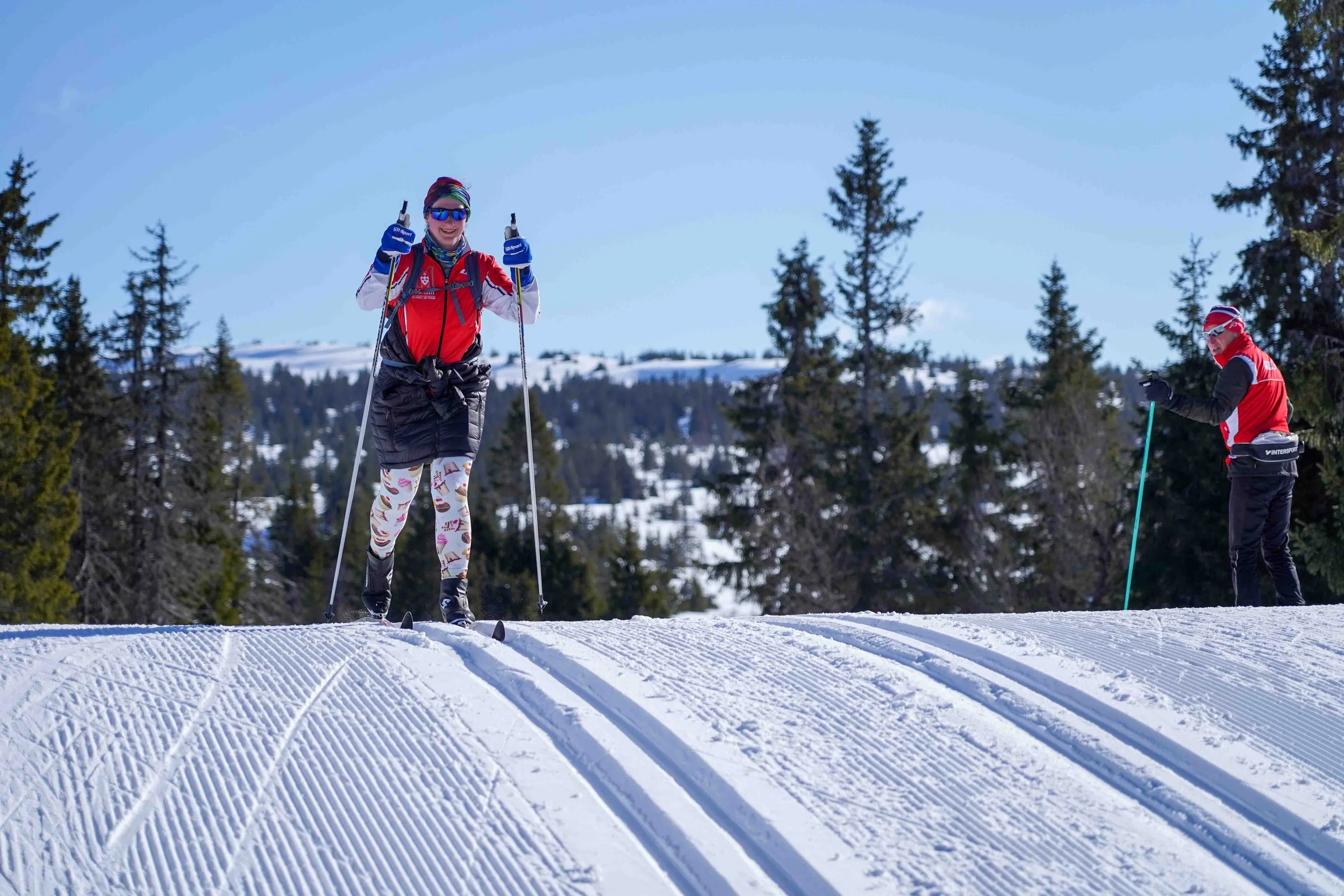 Woman cross-country skiing at Birken, Lillehammer, Norway.