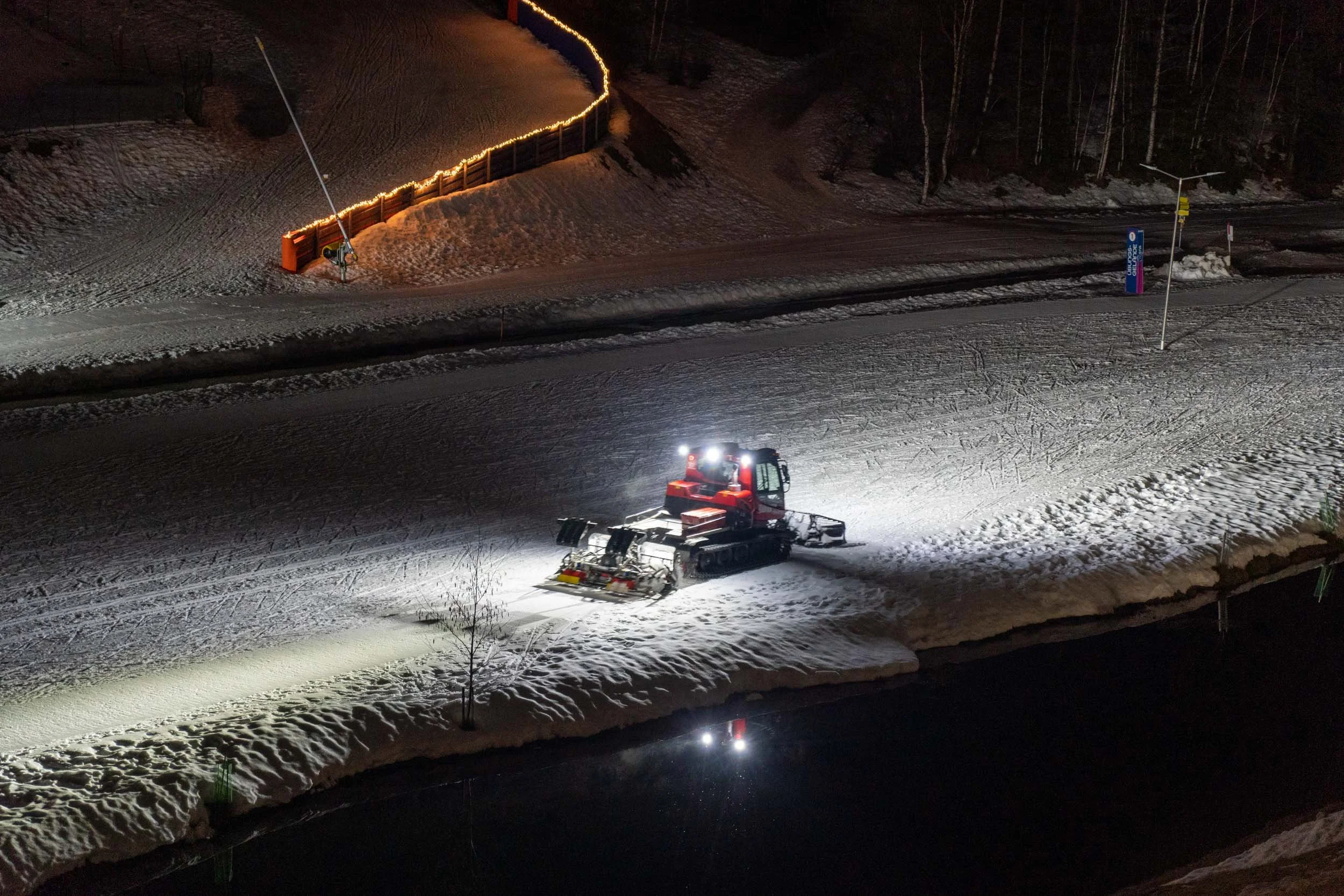 Grooming machines preparing the cross-country ski trails in Seefeld