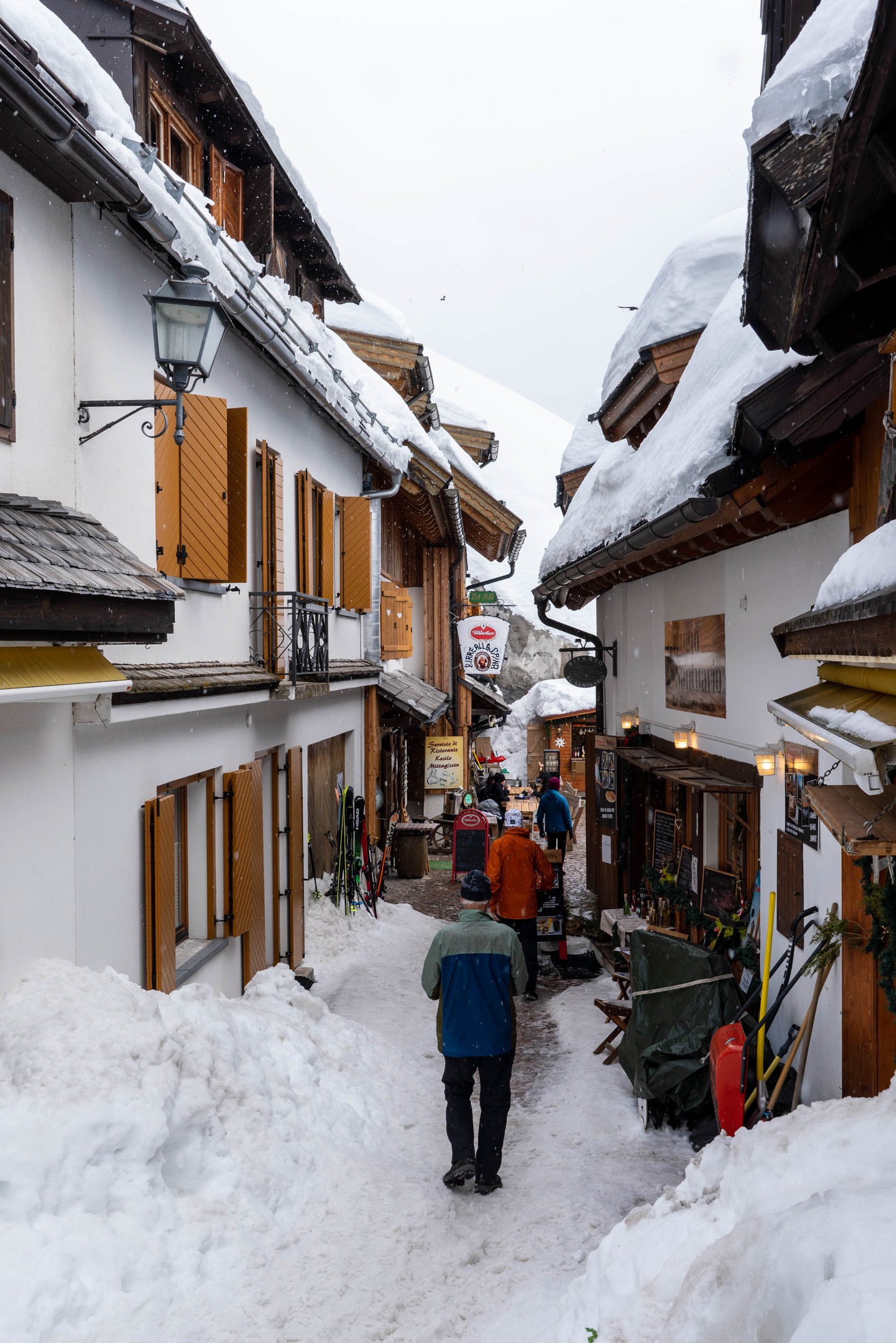Monte Lussari in winter with narrow snowy streets and alpine atmosphere