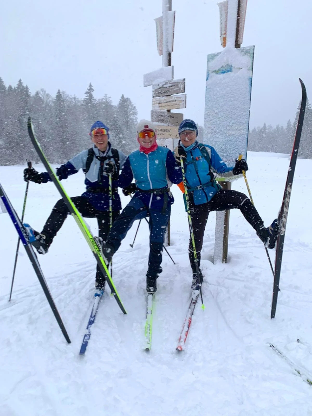 Cross-country skiers enjoying fresh powder snow in the Alps