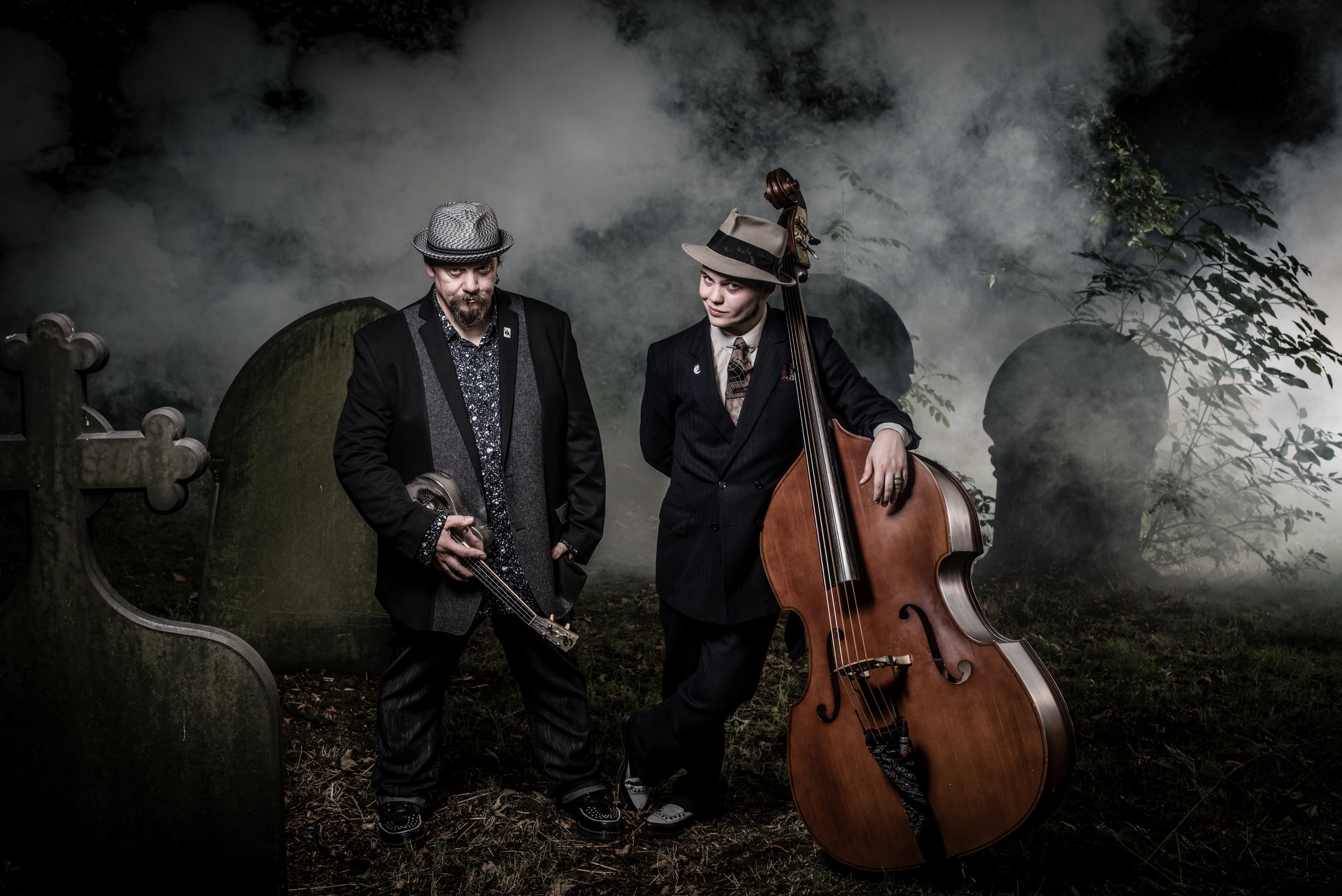  Father and Son duo Dead Man's Uke shot in a cemetery in Sheffield 