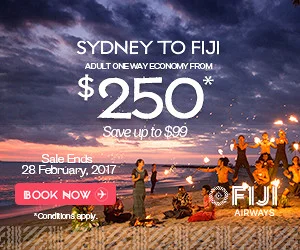 Example of Fiji Airways digital campaign promoting an enticing offer with clear CTA "Book Now". Image source: BigDatr 