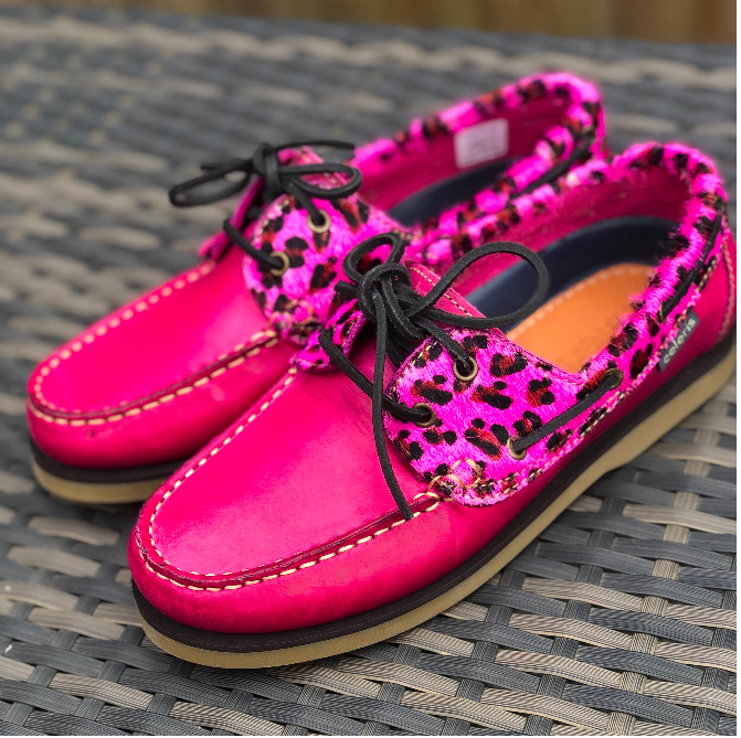 Celeris: Deck Shoes - Acid Wash Pink w Pink Leopard  Q Dressage