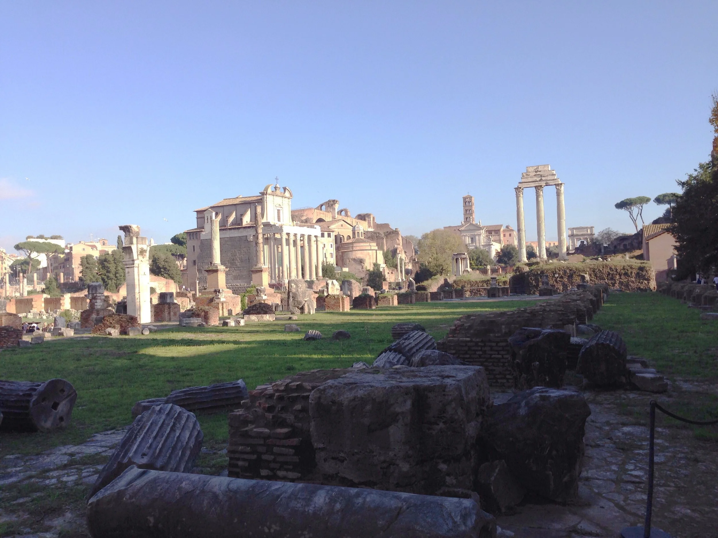 View of the Roman Forum, looking toward the temple of Castor and Pollux.