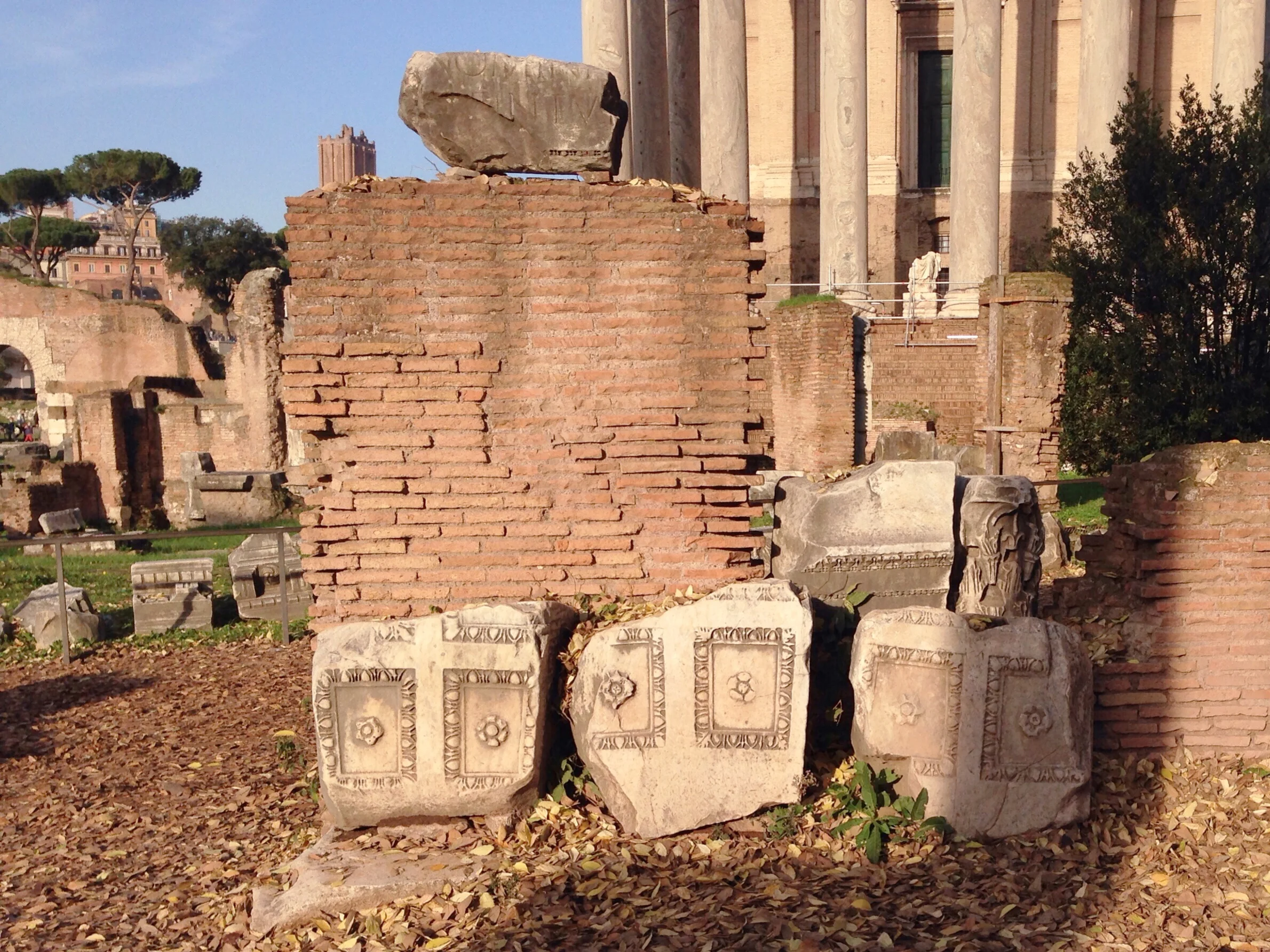 Broken relief work in the Roman Forum, Rome, Italy
