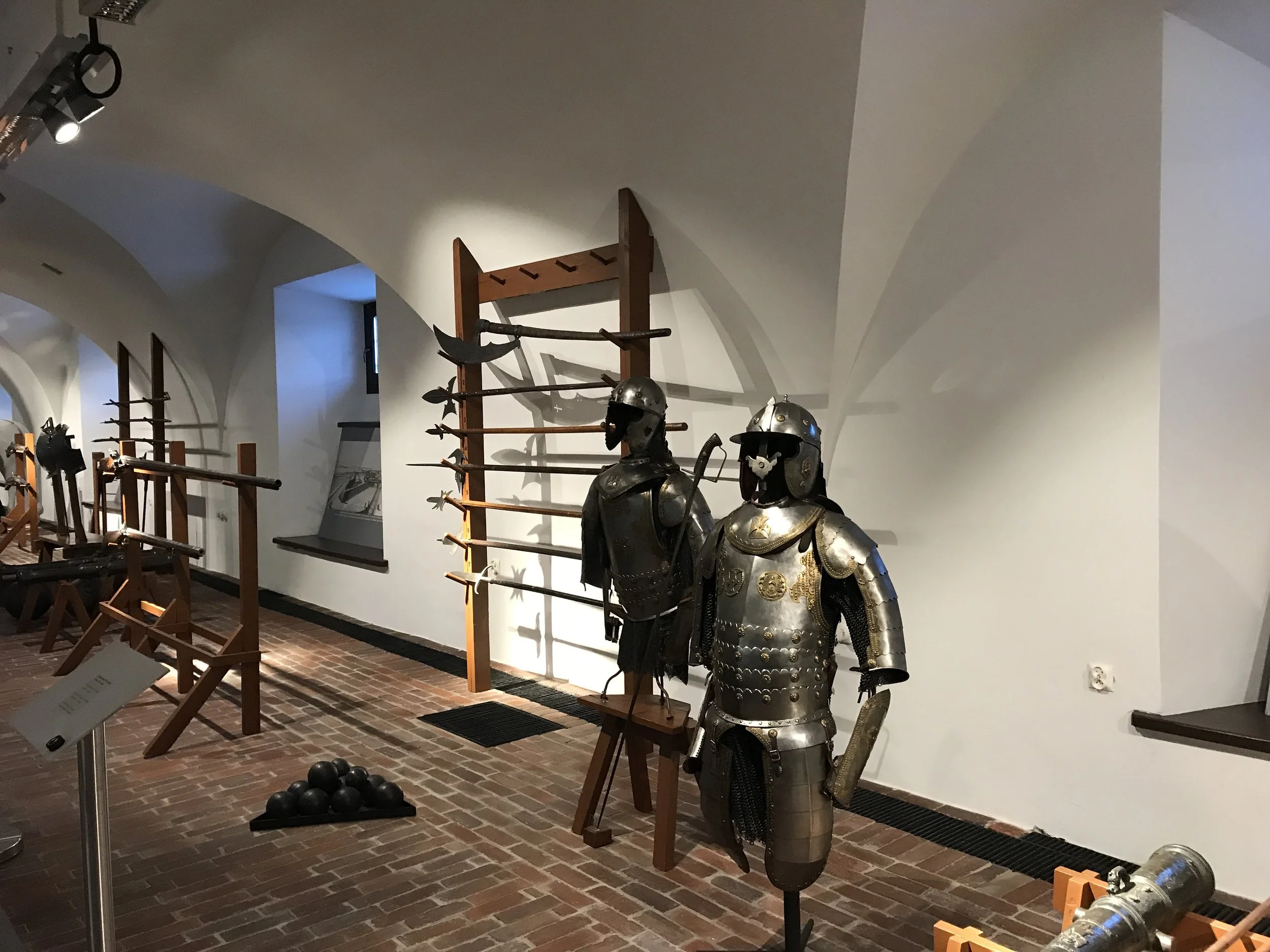 Armor and weapons inside the Arsenal Museum in Zamość, Poland