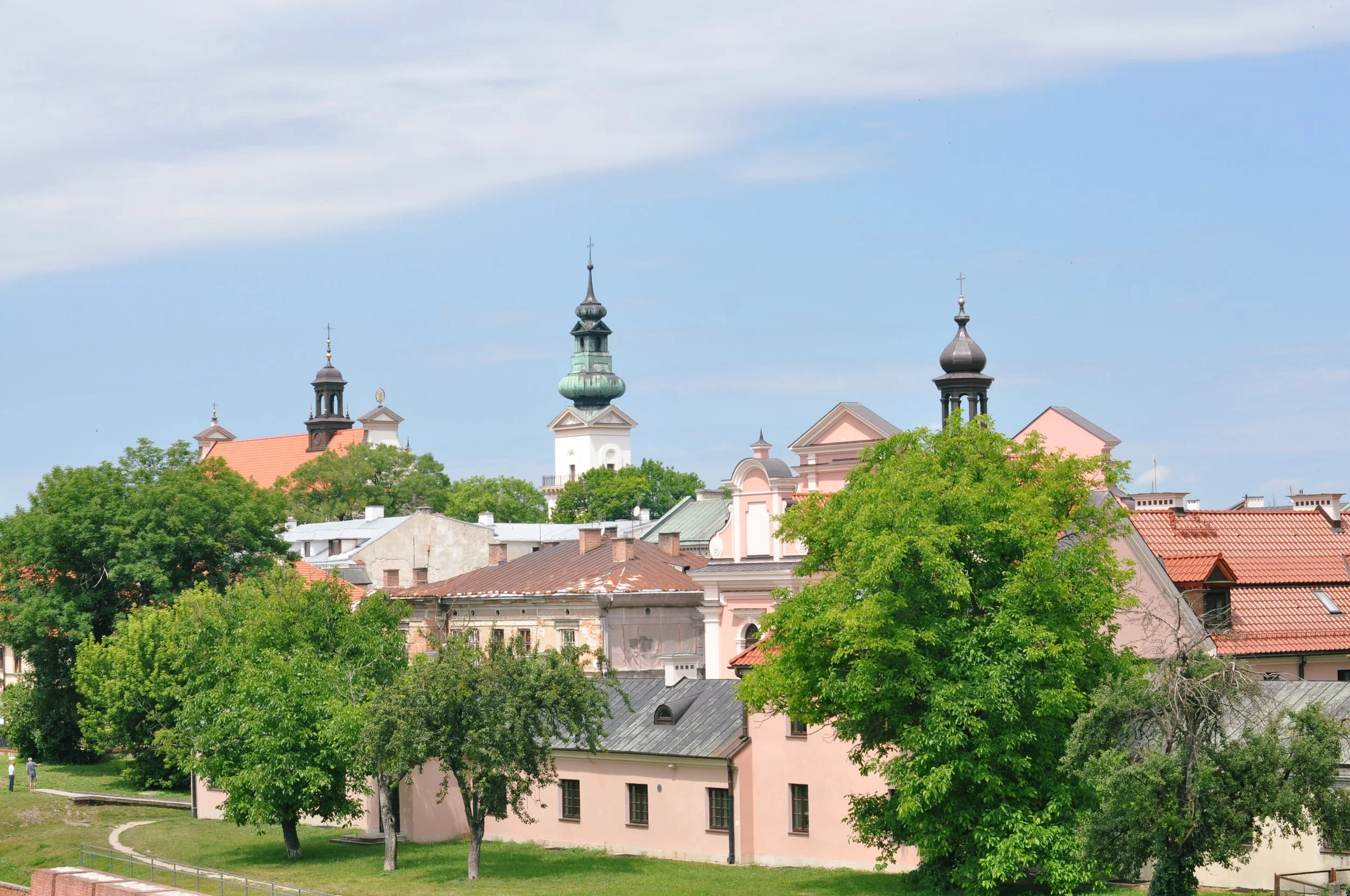 View of the spires of Zamość, Poland